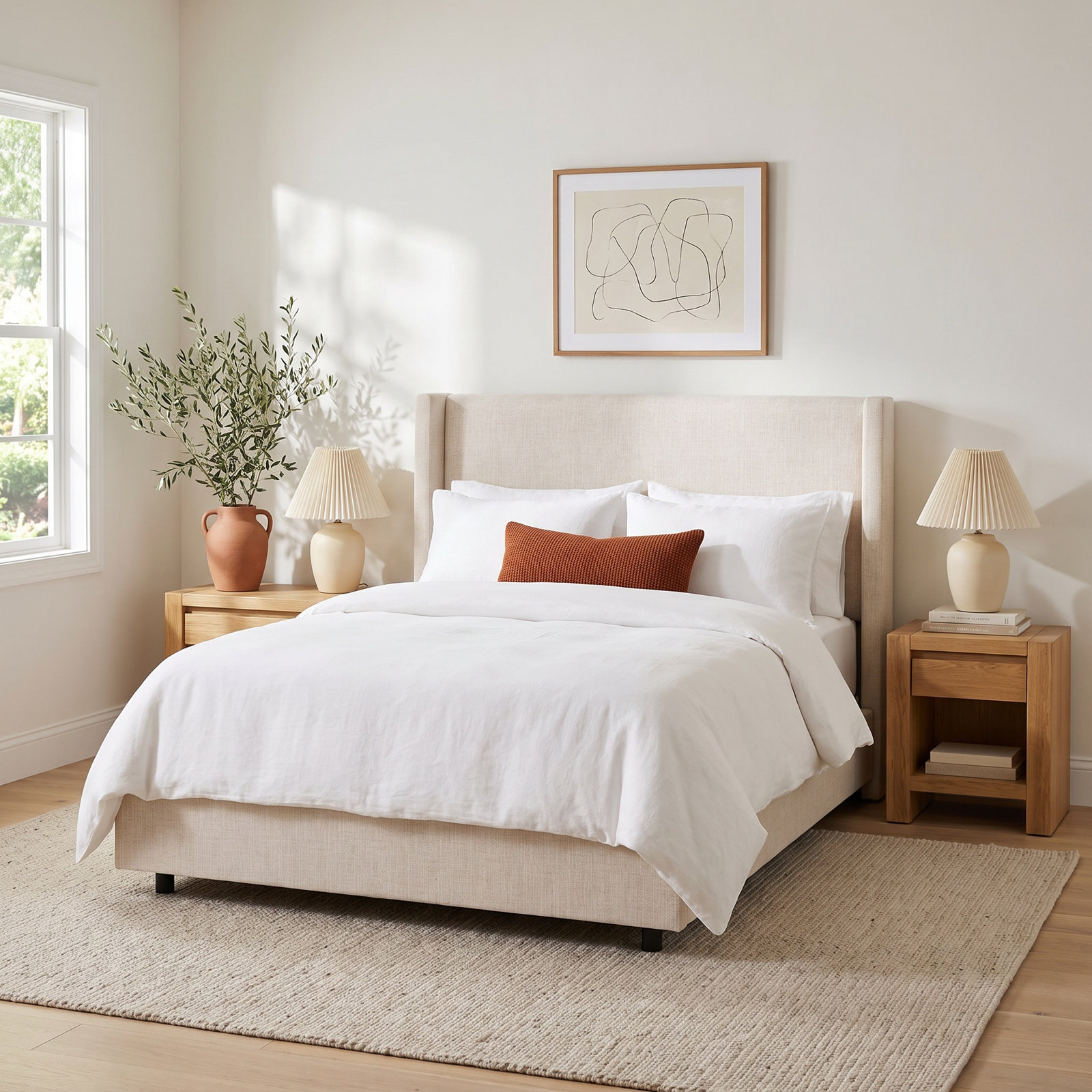 Hanson Upholstered Wingback Bed, Classic Talc Linen, King