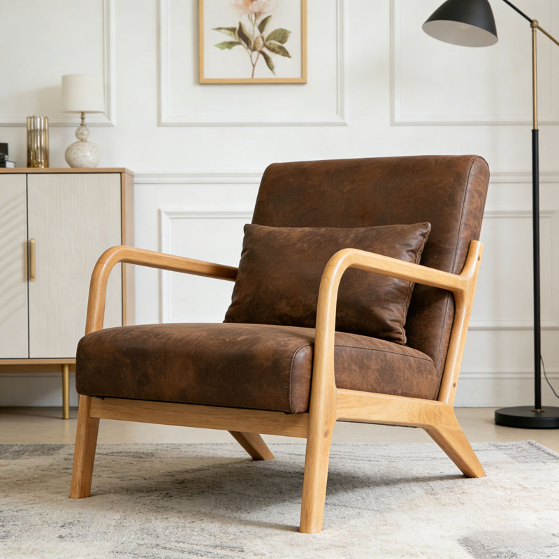 Chaise d'appoint moderne avec structure en bois, Tissu, Brun