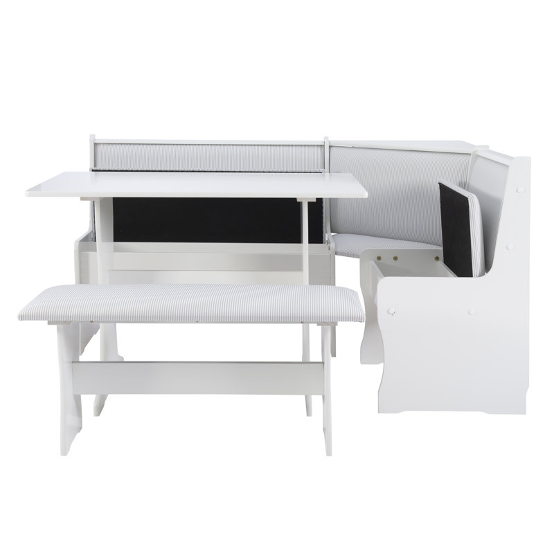 Ensemble de coin-repas tapissier avec rangement caché 5 personnes Kasdan, Gris / blanc