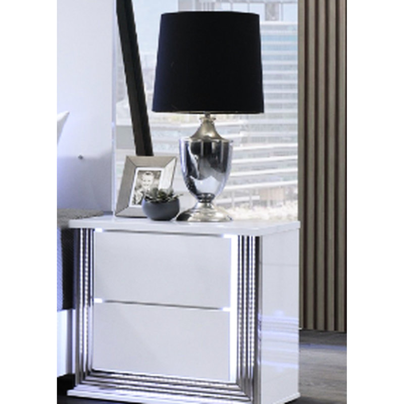 Table de chevet blanche moderne avec DEL, rehaussant l'ambiance de votre chambre à coucher et offrant une touche d'élégance