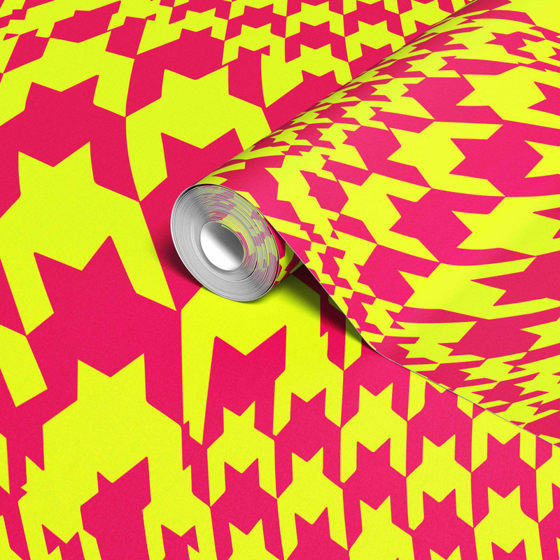 Papier peint Warped Houndstooth, Surligneur / rose vif
