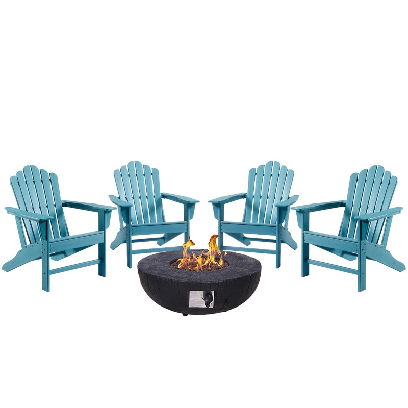 Ensemble de conversation pour 4 personnes avec foyer, Bleu