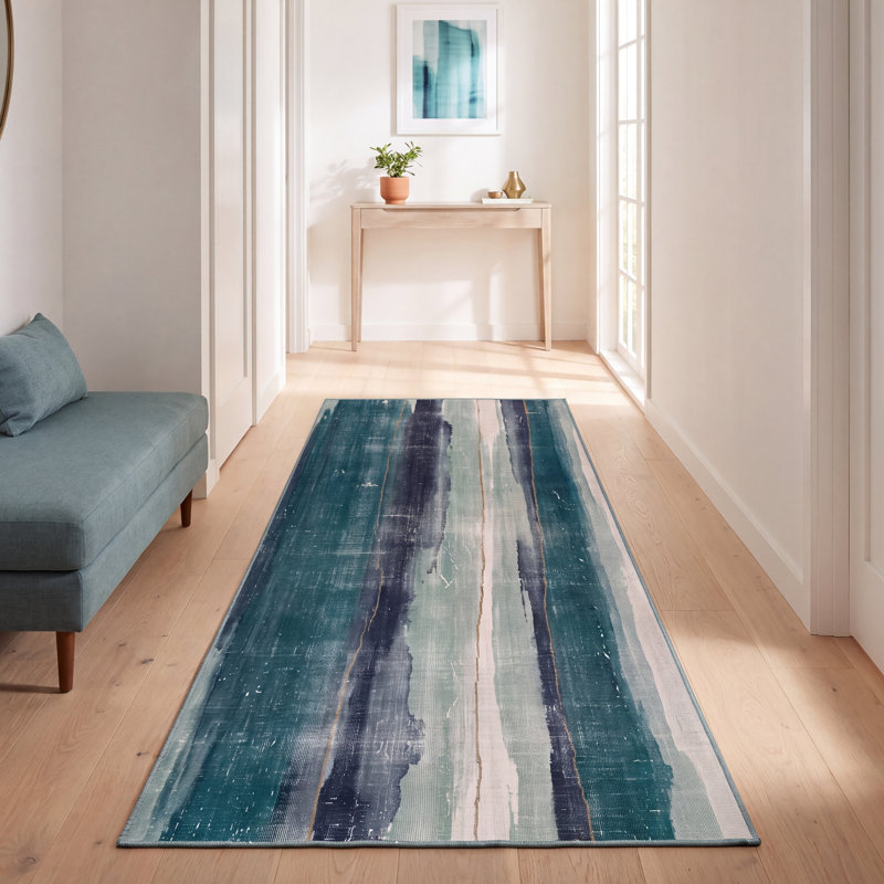 Tapis Lavender2 moderne à l'aquarelle abstraite, bleu sarcelle et blanc, lavable en machine, antidérapant, à poils courts, pour l'intérieur et l'extérieur, adapté aux animaux domestiques, idéal pour le salon, la chambre, la salle à manger, l'entrée, le couloir ou le bureau.