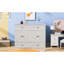 Lit blanc brossé avec rangement spacieux et ports. Utilisez efficacement l'espace. Capacité de poids de 450 lb Devant rayé tendance. Compartiment pratique. Chargement pratique. Matelas non inclus.-1378032558-1378032593