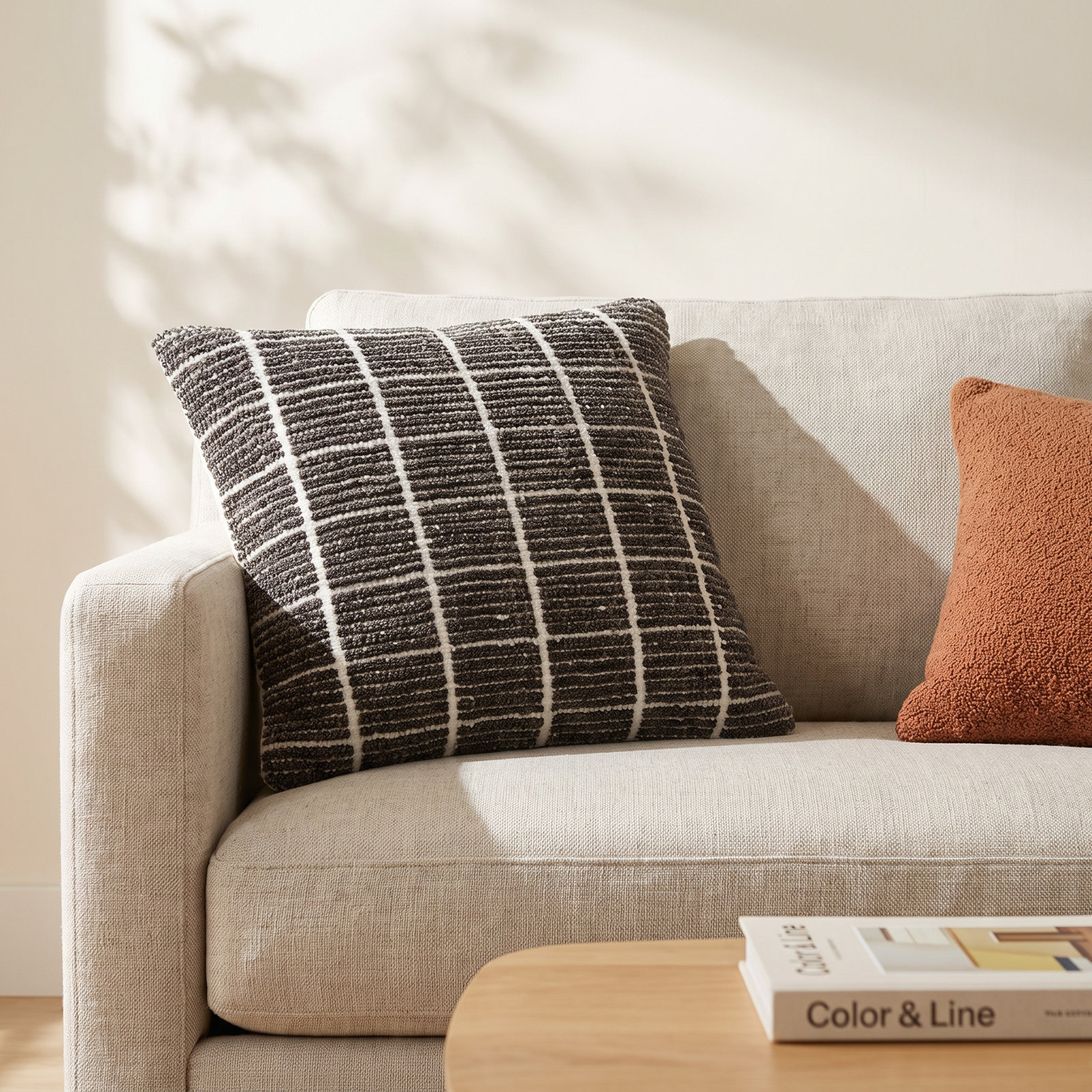 Wanderer Plaid Throw Pillow, Down, 20" x 20", Gray/White