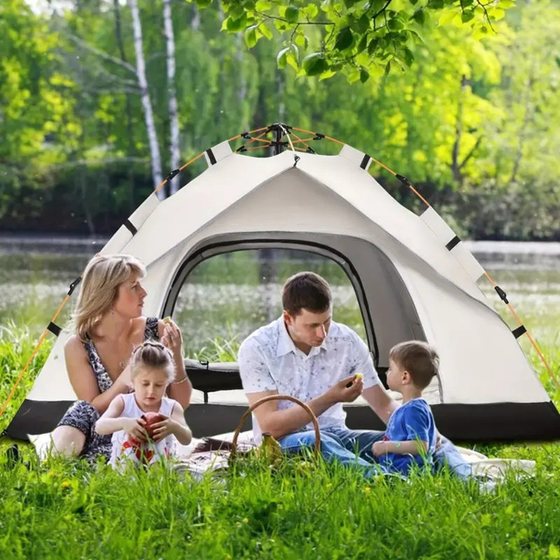 Tente de camping imperméable, structure à ressorts pour s'ouvrir rapidement en 3 secondes, imperméable et résistante au soleil, convient aux voyages de printemps, d'été et d'automne, à la plage (conception de moustiquaire)