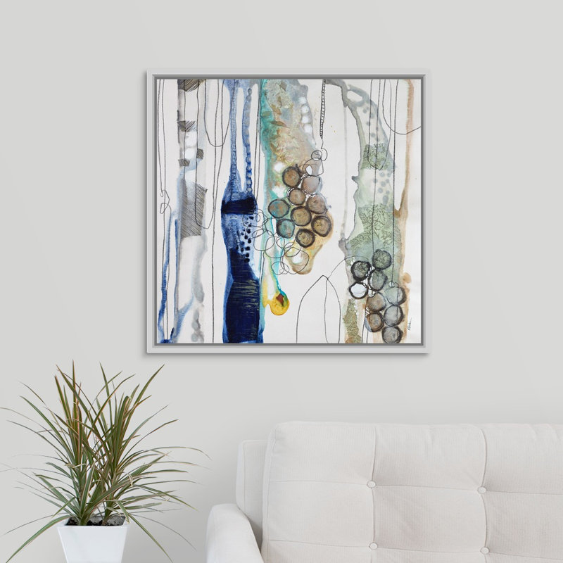« botanique contour xiv », peinture sur toile, H 25,7 po x l 25,7 po x P 1,75 po, Cadre flottant blanc