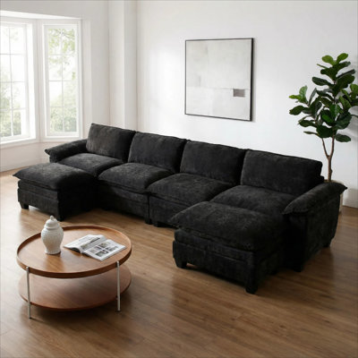 157" Wide U Shaped Chenille Sectional Cloud Sofa Couch for Living Room