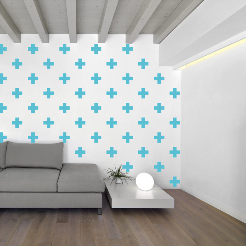 Décalcomanie murale à motifs croisés suisses, Bleu geyser, H 3 po x l 3 po x P 0,01 po