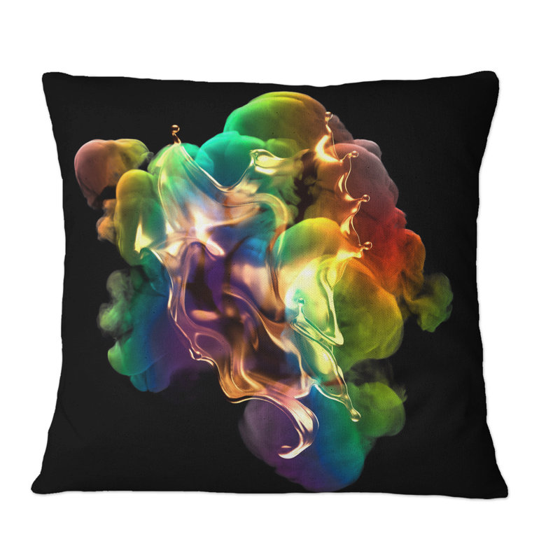 Éclaboussure de couleur arc-en-ciel or et fumée sur fond noir - imprimé moderne, 16 po x 16 po
