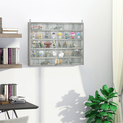 Vitrine grise avec 5 tablettes réglables - idéale pour exposer des médailles et du verre