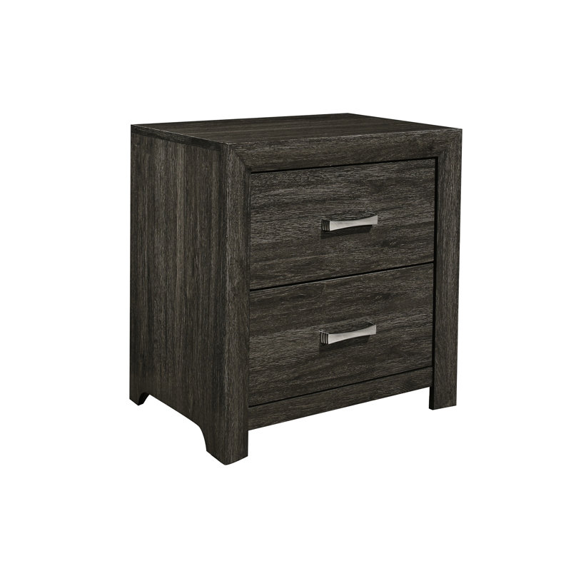 Table de chevet gris foncé avec 2 tiroirs, table de chevet moderne en similibois, tiroirs décoratifs