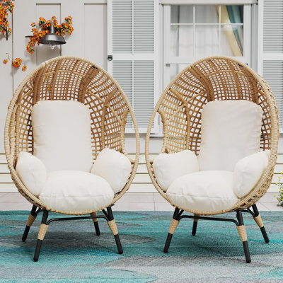 Fauteuil à œufs surdimensionné pour 2 personnes, intérieur et extérieur, fauteuil de patio avec coussins épais, chaise de lecture d'œufs, capacité de 500 lb pour le jardin, la cour, le porche et le tissu écossais naturel