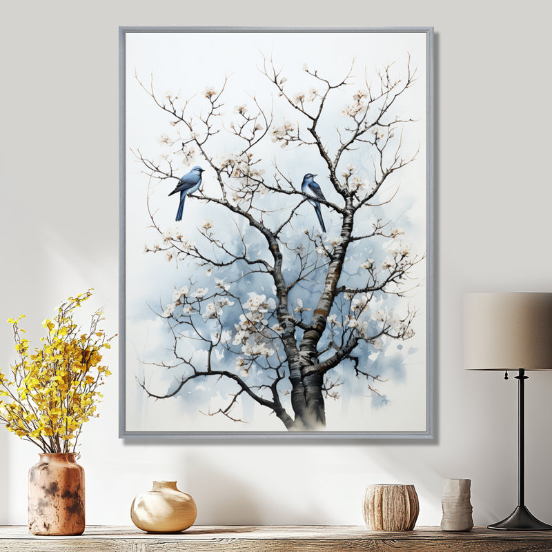 Arbre ombré dansant II - Art mural arbre monochrome, H 40 po x l 30 po x P 1,5 po, Encadrement argenté
