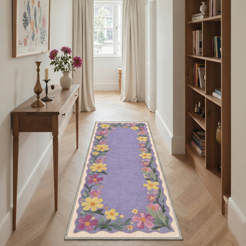 Tapis d'intérieur lavable à la machine mauve / jaune / beige avec envers antidérapant Verdant, Purple,Yellow,Beige