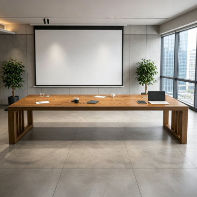 Rectangular Solid Wood Conference Table, Seats 8 People, Pine Wood Desk for Home Office & Dining Use