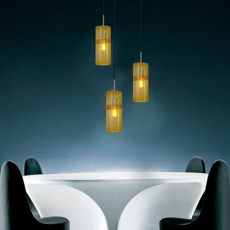 Luminaire suspendu cylindrique à 1 lumière Evisage VI, Nickel brossé, Amber