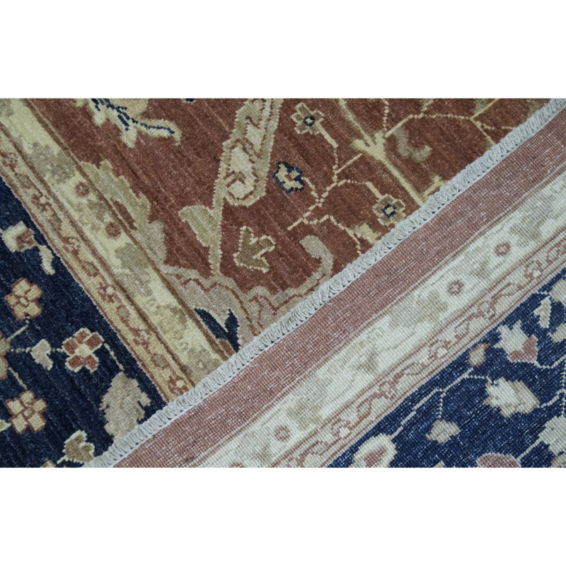 Hand-Knotted High-Quality Rust and Blue Area Rug