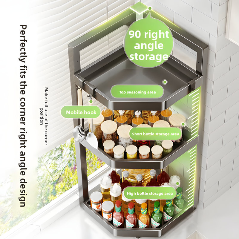 Étagère de coin pour épices pour comptoir de cuisine, tablette de rangement peu encombrante pour pots à épices, condiments et articles de cuisine essentiels