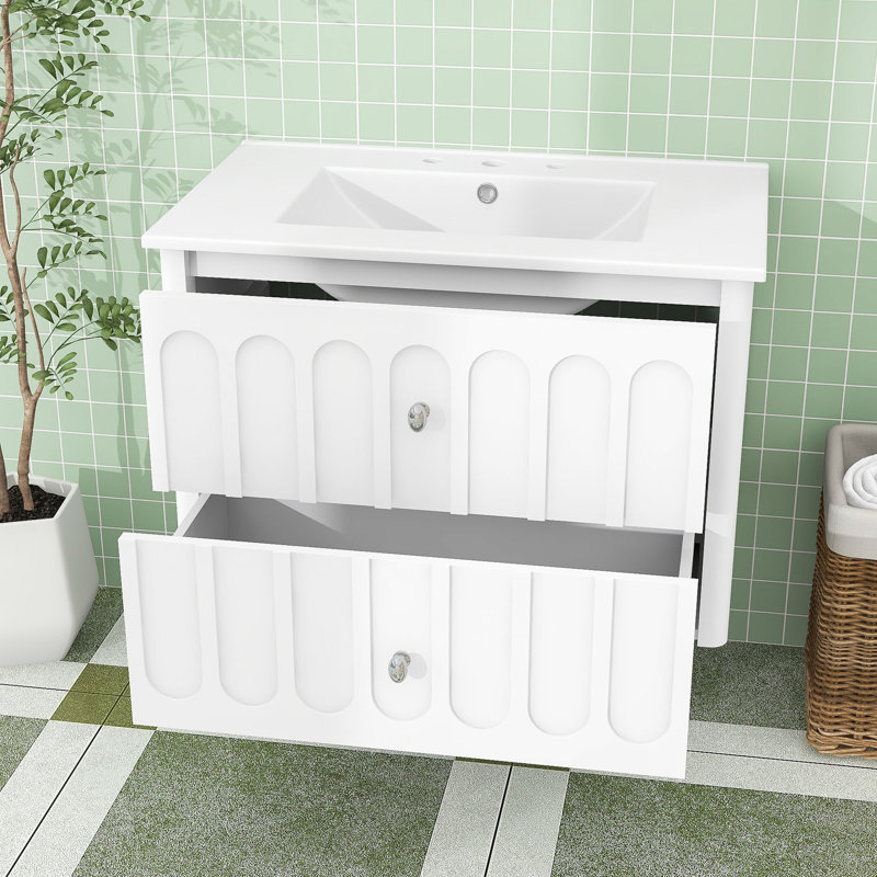Meuble-lavabo de salle de bain avec lavabo et tiroir de rangement, Blanc