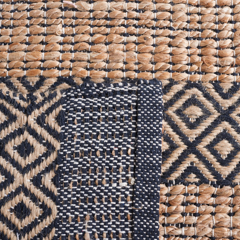 Lexi-Amelia Natural Fiber Flat Weave Jute/Cotton Striped Rug in Black/Natural, Rectangle 4' x 6'