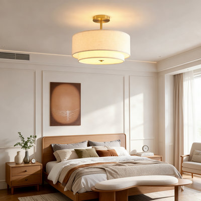 Plafonnier semi-encastré 3 lumières Boho Linen Drum