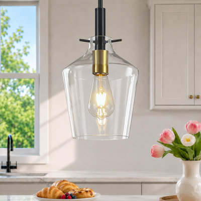  7.87'' 1-Light Clear Bell Glass Pendant Light for Kitchen Island