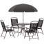 Ensemble de salle à manger de patio 6 pièces pour 4 personnes avec parasol, table d'extérieur et chaises avec 4 chaises pliantes et table ronde en verre pour le jardin, la cour et la piscine