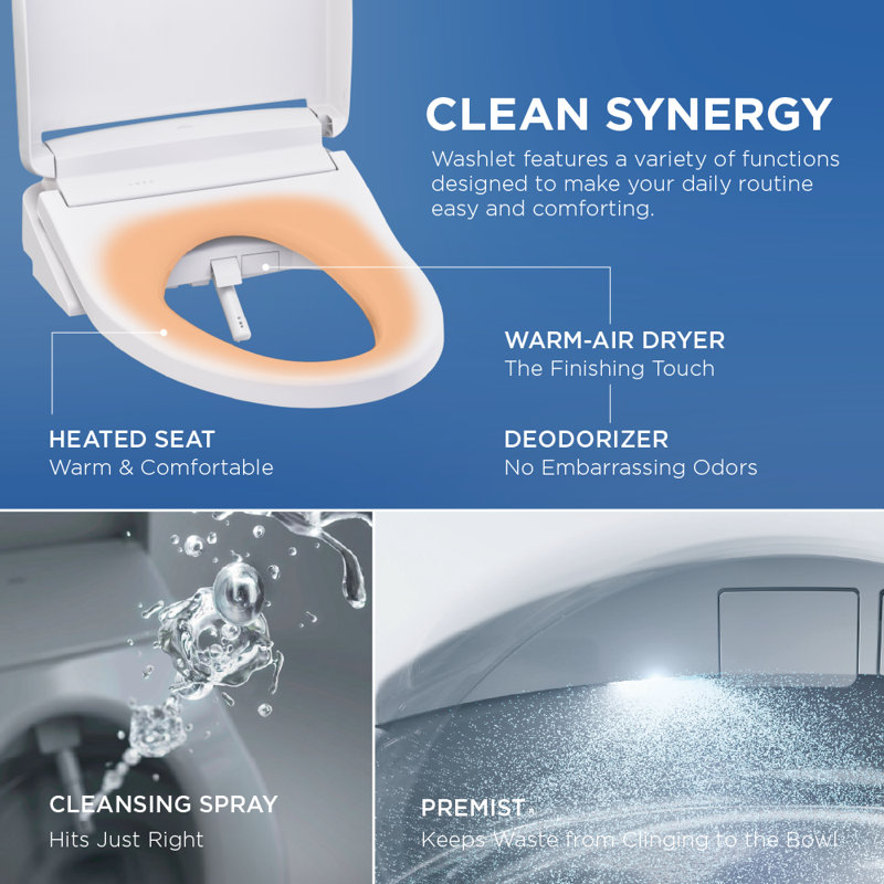 TOTO Ultramax WASHLET+ S7A One-Piece Elongated 1.28 GPF Universal Height Toilet with CEFIONTECT, Cotton White - MW6084736CEFG#01