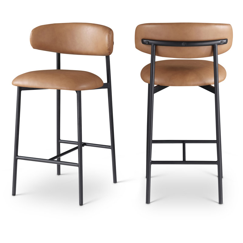 Lupita Vegan Leather Counter Stool, Matte Black, Cognac Vegan Leather