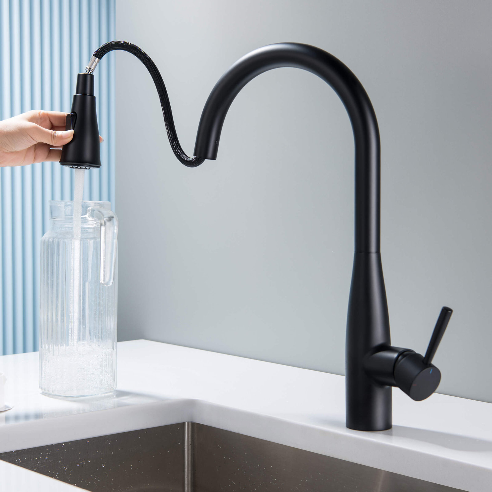 Bari-T Pull-Down Kitchen Faucet, Matte Black
