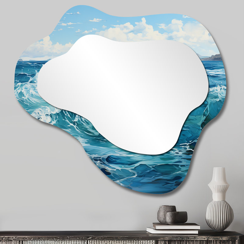 Valleau bleu sarcelle océan infini - miroir décoratif océan asymétrique, miroir mural bleu sarcelle, art imprimé en métal