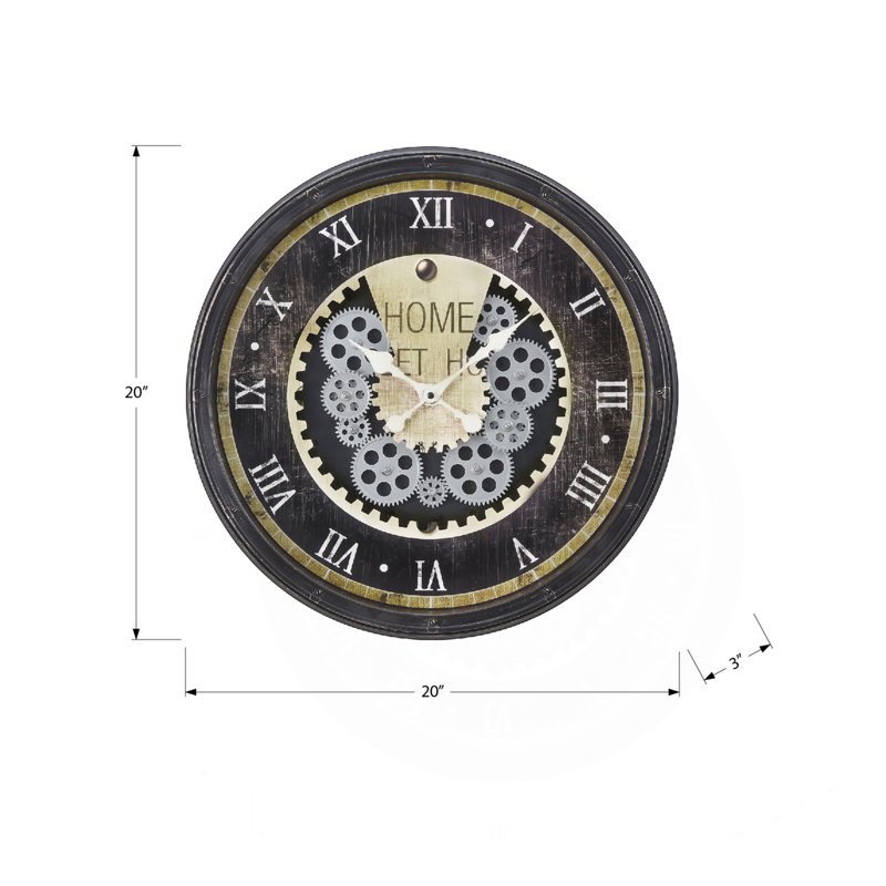 Horloge, 20 po, mécanisme d'engrenage, horloge murale, brun, transitionnel