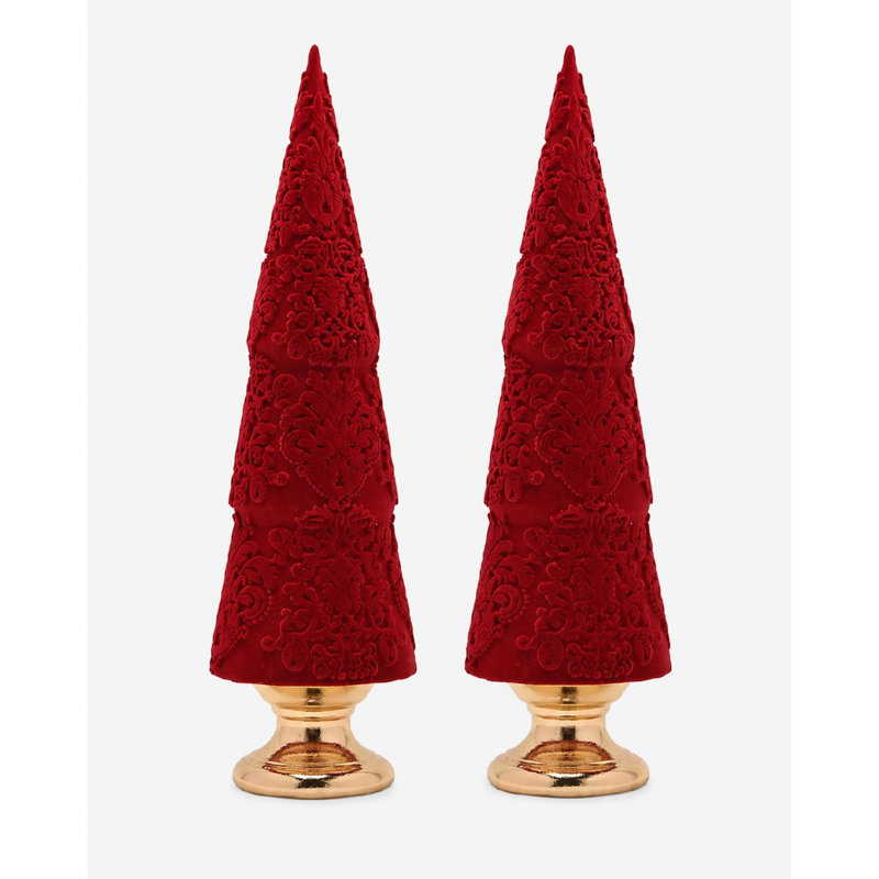 Set of 2 Flocked Resin Christmas Trees