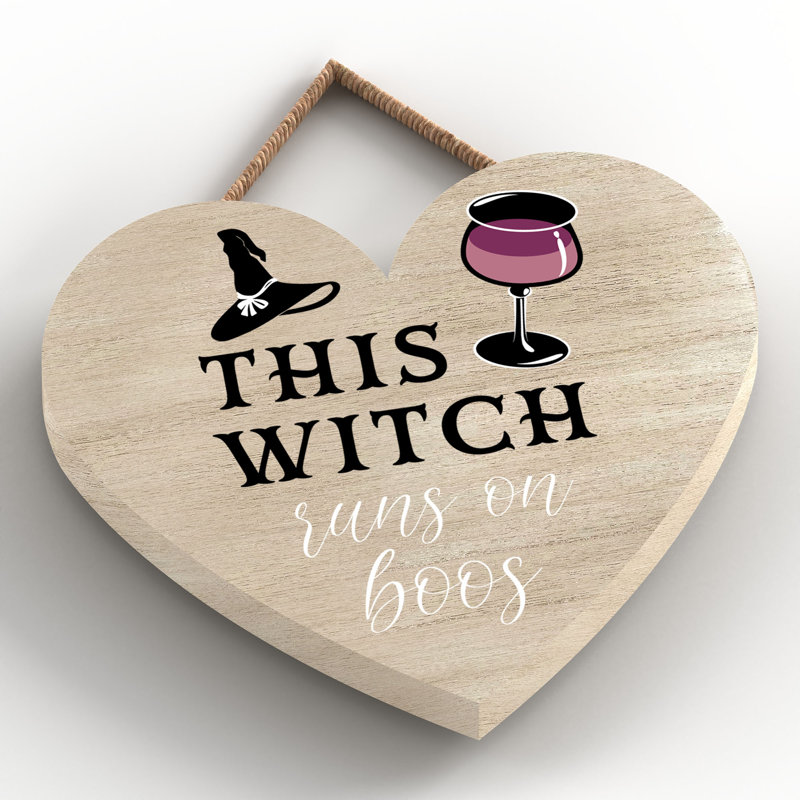 This Runs on Boos Wooden Heart Plaque, 10cm H x 9cm W x 0.5cm D, Brown