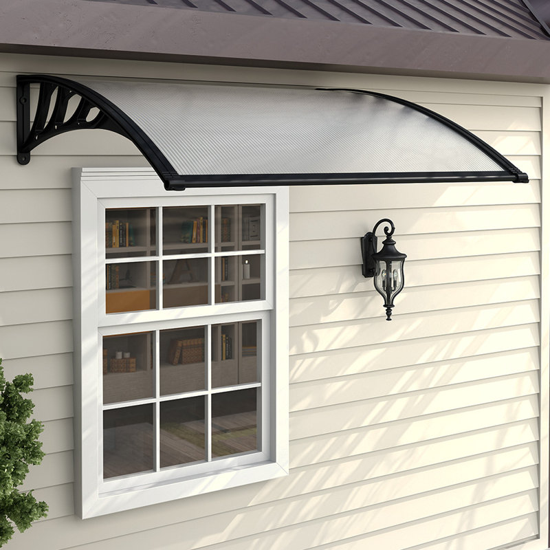 Dakota Fields 120cm W x 80cm D Plastic Cover Retractable Door / Window Awning, Black Frame
