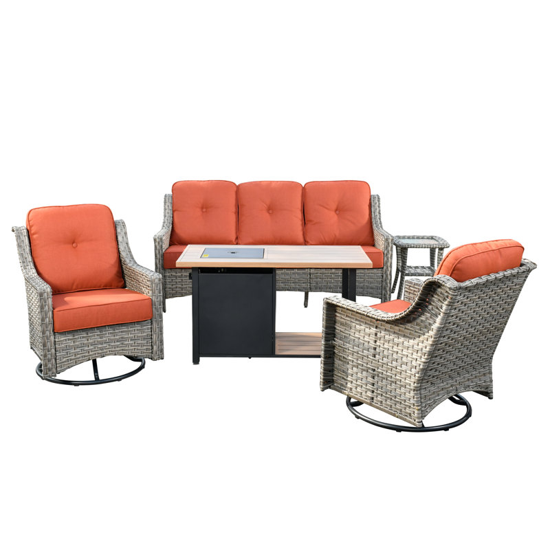 Ensemble de conversation avec canapé et coussins 5 pièces, Orange rayé