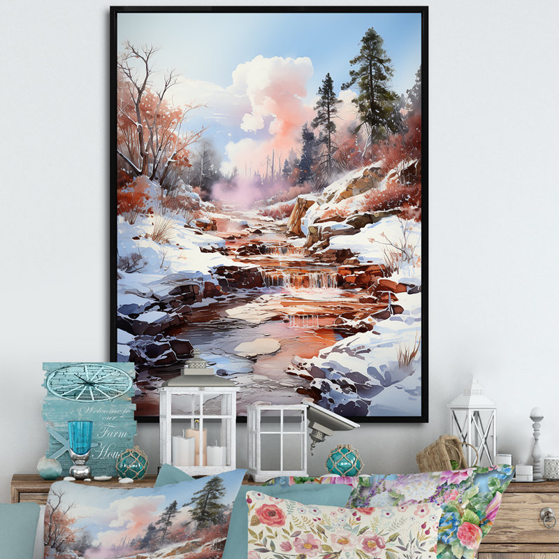 Geyser Winter Scenery sur toile, H 20 po x l 12 po x P 1 po, Cadre flottant noir