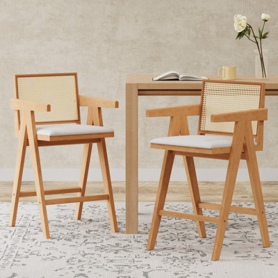 Modern Minimalist Bar Stool with Cane Seat,for Kitchen Island Dining Room