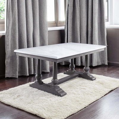 Table de salle à manger ACME Yabeina, plateau en marbre naturel et finition chêne gris