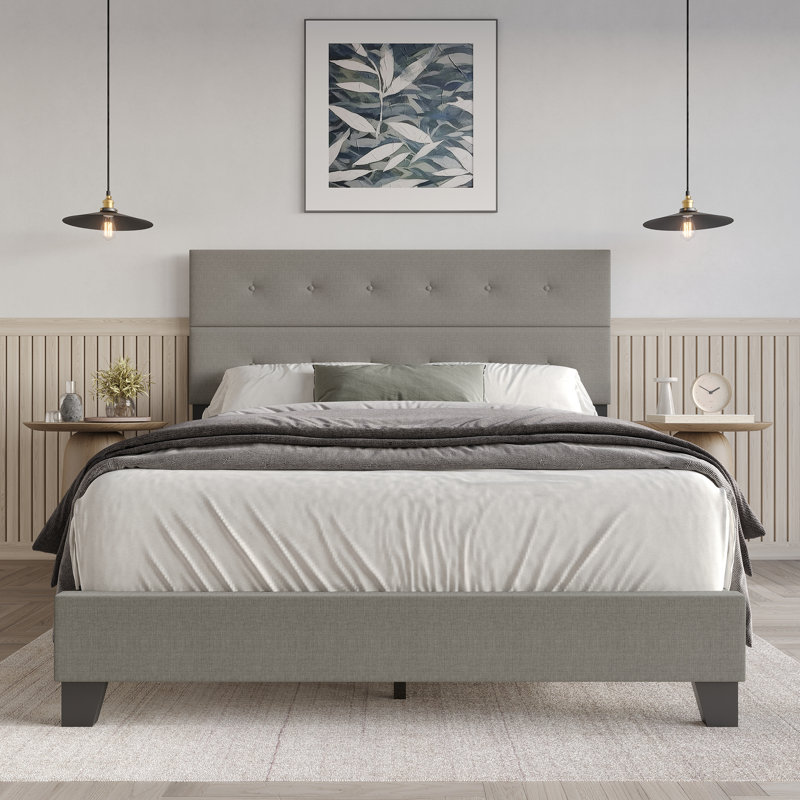 Lit tapissier standard non fini Sherlyne, Double, Gris clair