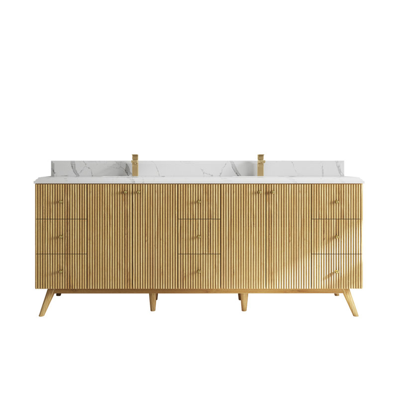 Ensemble de meuble-lavabo double l 84 po Hurairah, Quartz de Carrare blanc