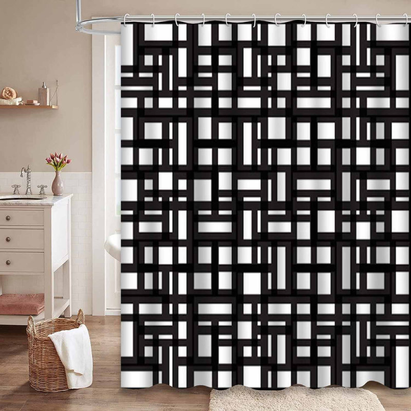 Rideau de douche géométrique noir et blanc sans couture avec 12 crochets, L 72 po x l 72 po