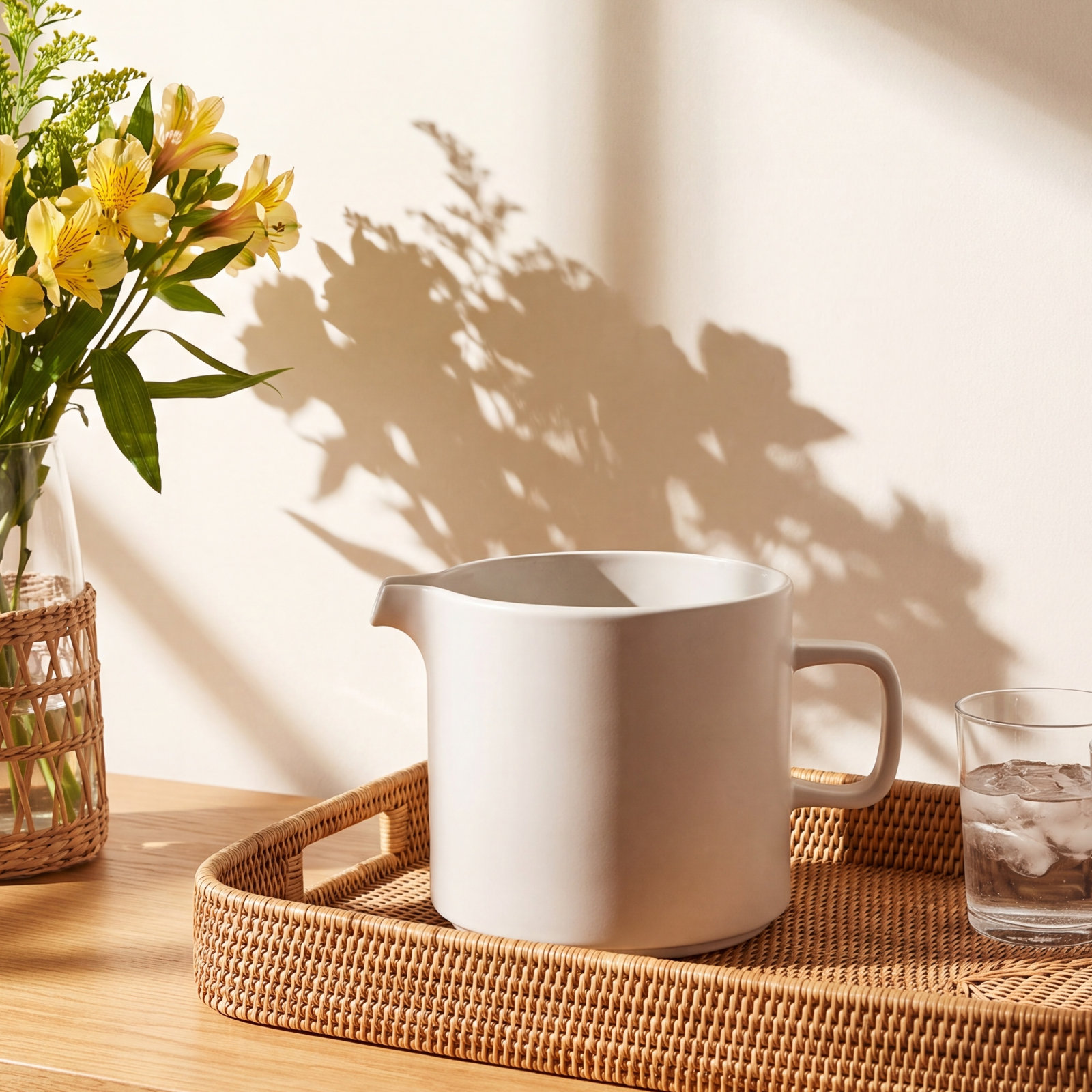 Pilar Large Stoneware Pitcher, Moonbeam