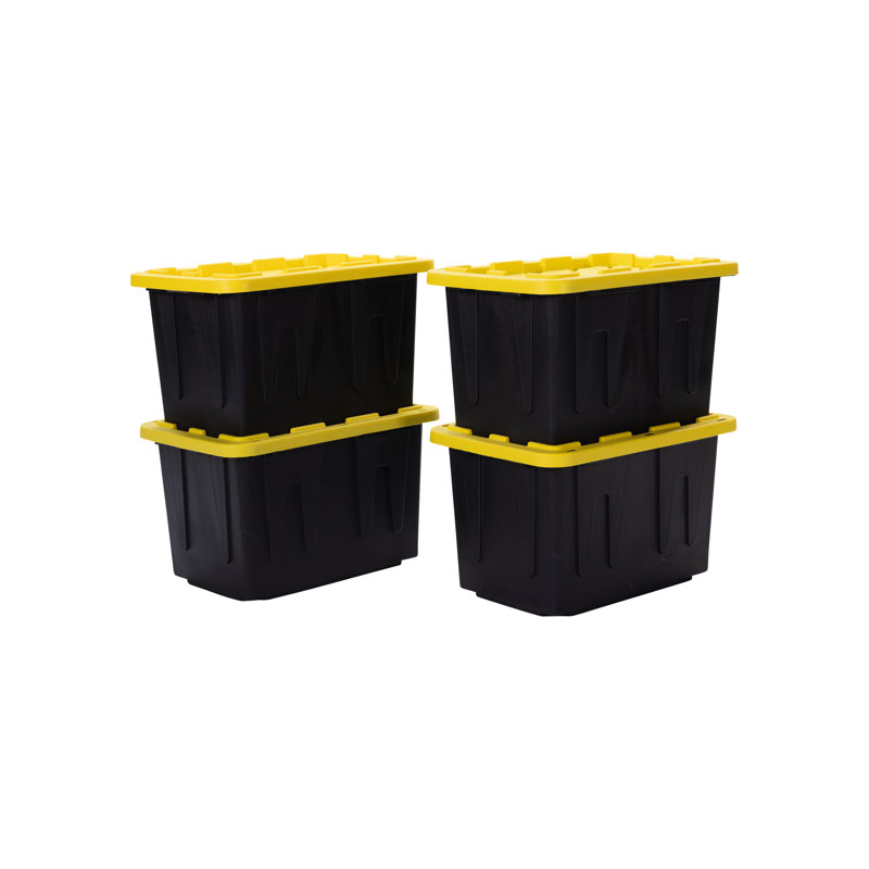 Sac de rangement en plastique 23 gallons avec couvercle, paquet de 4 - noir / jaune, 23 gallons, Paquet de 4