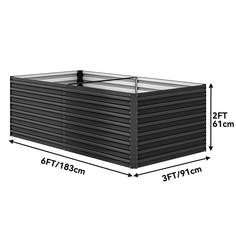 Millerville Raised Garden Bed-6x3x2 FT, Black, 24" H x 72" W x 36" D