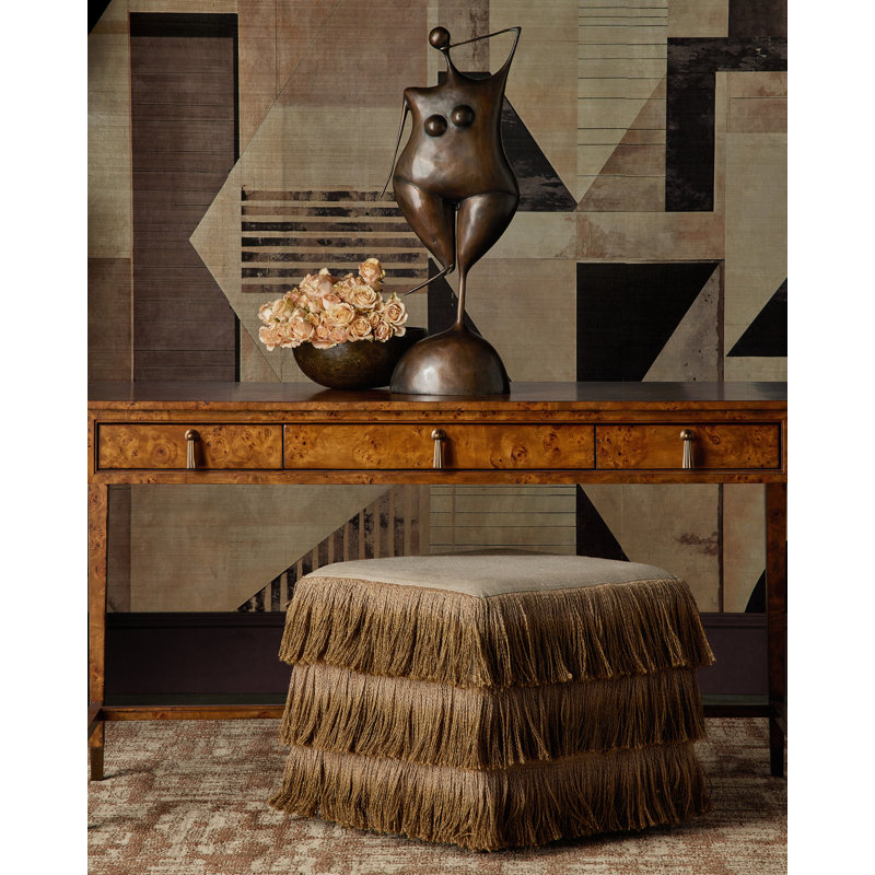 Evie Solid Wood Writing Desk, Ivory, Dark Walnut, Brass