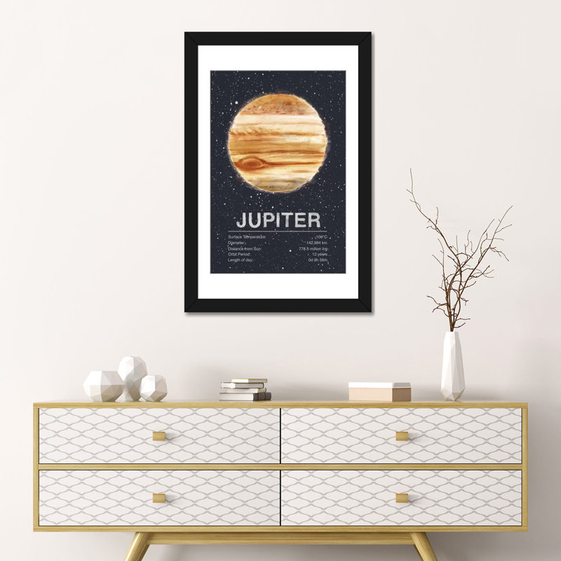 « the planets series : jupiter », impression sur toile tendue, H 32 po x l 24 po x P 1 po, Papier d'art encadré noir, Blanc