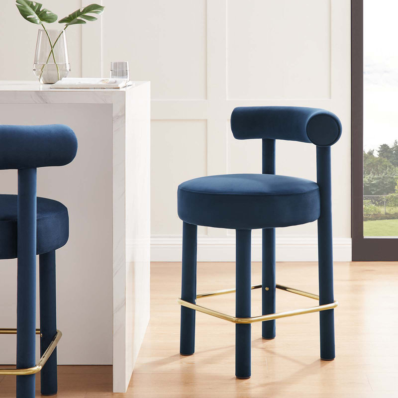Modway Toulouse Stool, Midnight Blue, Counter Stool (26” Seat Height), Gold