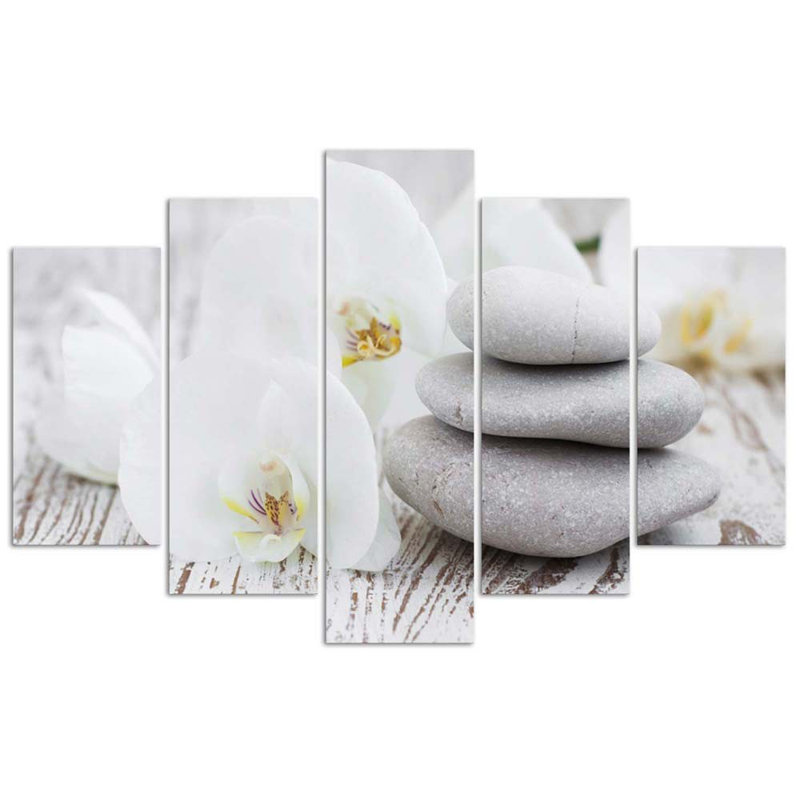 Orchid Zen Spa Stones - 5 Piece Wrapped Canvas Print, 100cm H x 150cm W